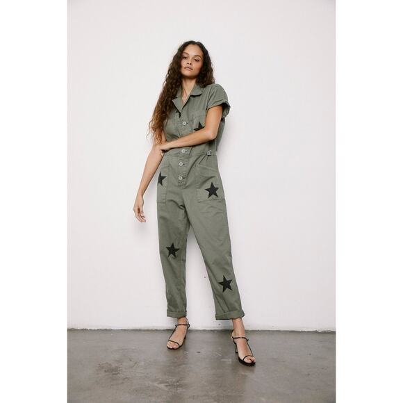 Pistola REVOLVE Grover Jumpsuit Star Print Green Button Up Cotton Small - $297 - Picture 1 of 11